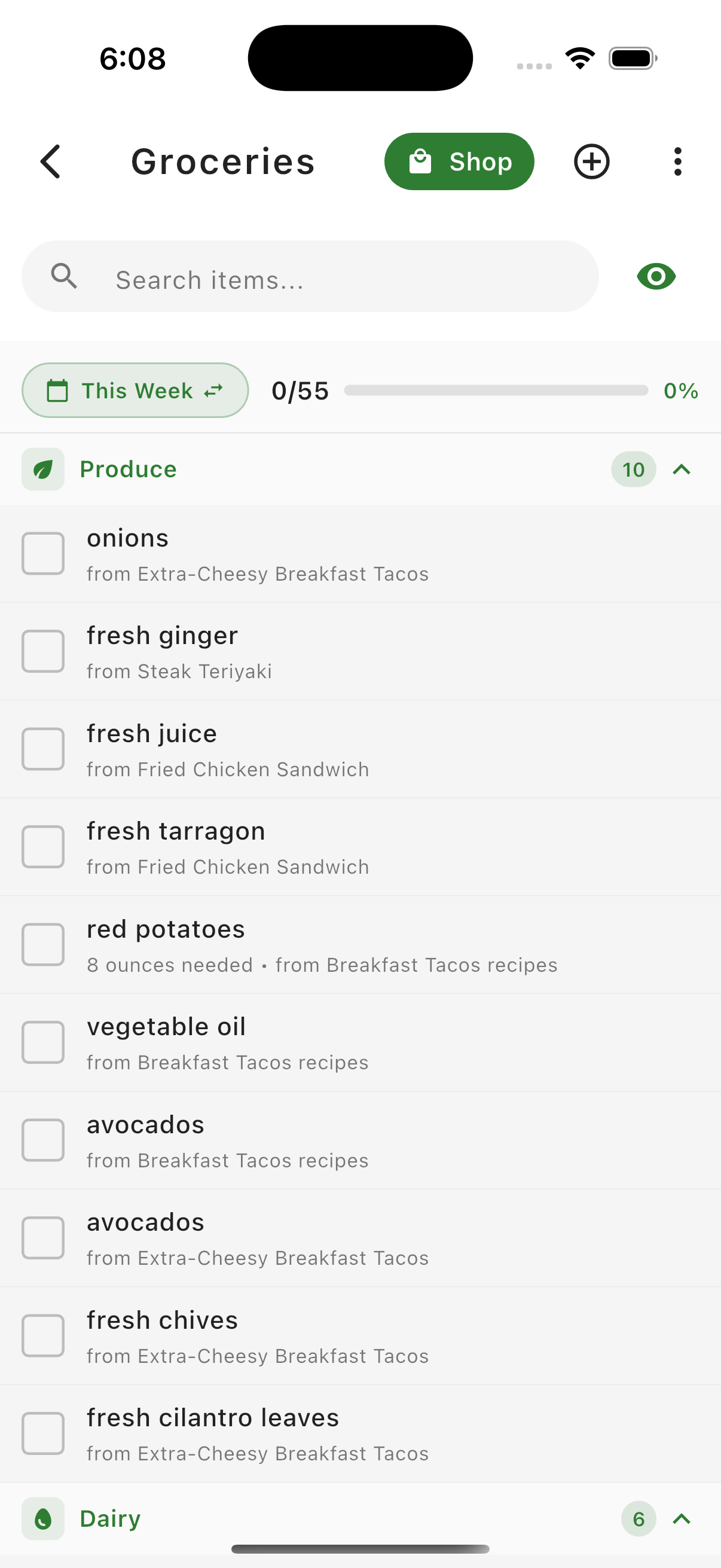 BitePrep Grocery List